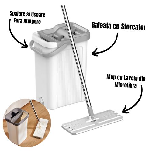 Set Galeata cu Storcator si Mop cu Laveta din Microfibra