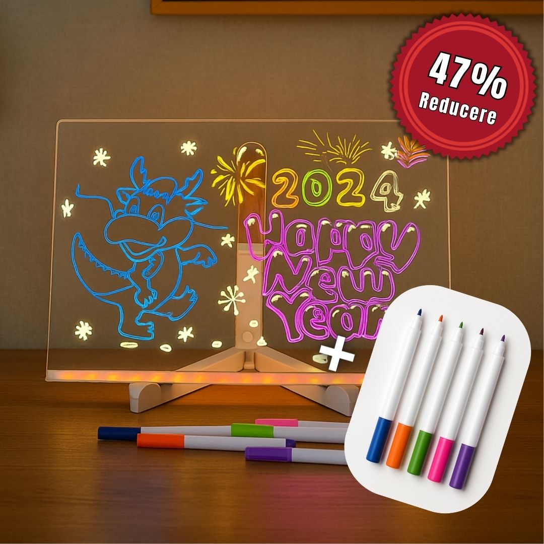 Tablă acrilică cu LED-uri cu 7 markere