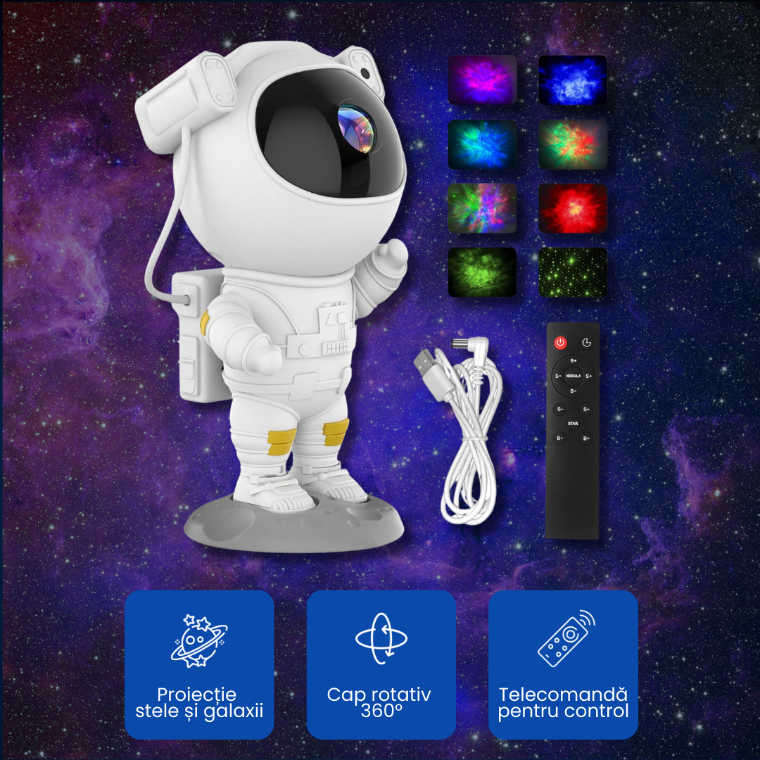 Proiector LED În Formă De Astronaut Cu Proiecție De Stele Și Galaxii