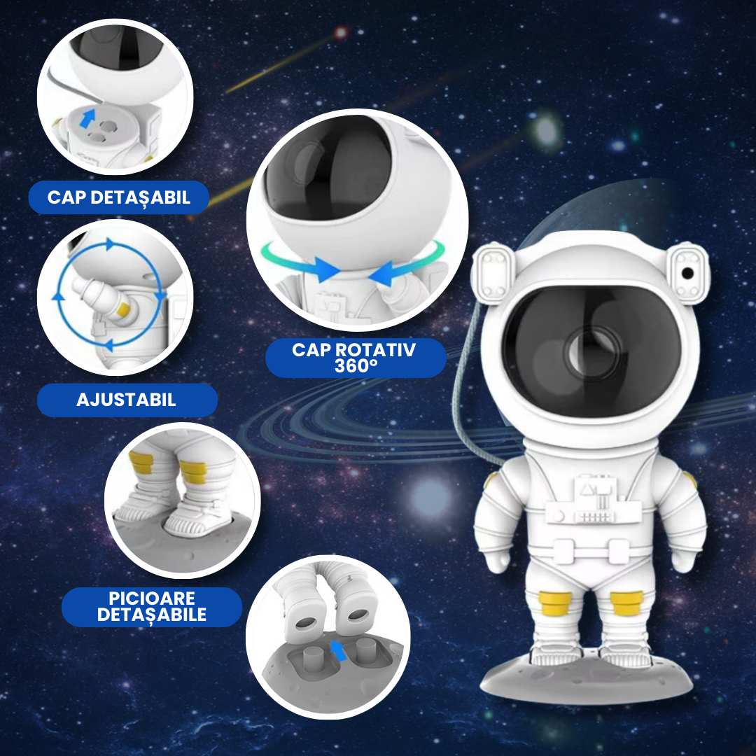Proiector LED În Formă De Astronaut Cu Proiecție De Stele Și Galaxii
