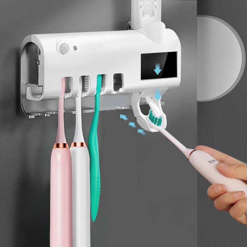 Suport Periuțe cu Sterilizator și Dozator Pastă Dinţi